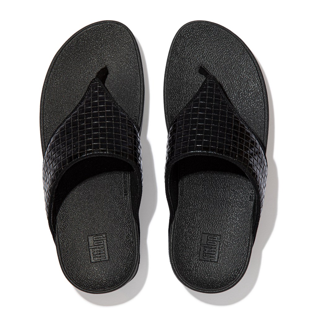 Fitflop Womens Sandals - Olive Metallic Leather Toe-post - Black - 810-UPVCOI